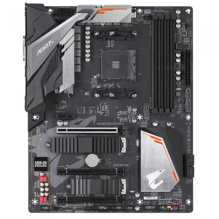 Материнская плата Gigabyte , Socket AM4, AMD B450, 4xDDR4-2933, DVI-D+HDMI, 3xPCI-Ex16, 1xPCI-Ex1, 6xSATA3(RAID 0/1/10), 2xM.2, 8 Ch Audio, GLan, (0+4)xUSB2.0, (5+2)xUSB3.1, 1xUSB3.1 Type-C™, 1xPS/2, ATX, RTL B450 AORUS PRO B450 AORUS PRO