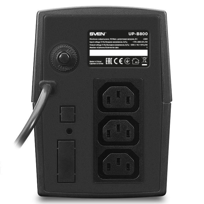 Источник бесперебойного питания Sven UP-B1000, 510Вт,вх~175-290В,вых.~230В,3 *IEC(C13) розетки, ABS пластик, черный SV-018726 SV-018726