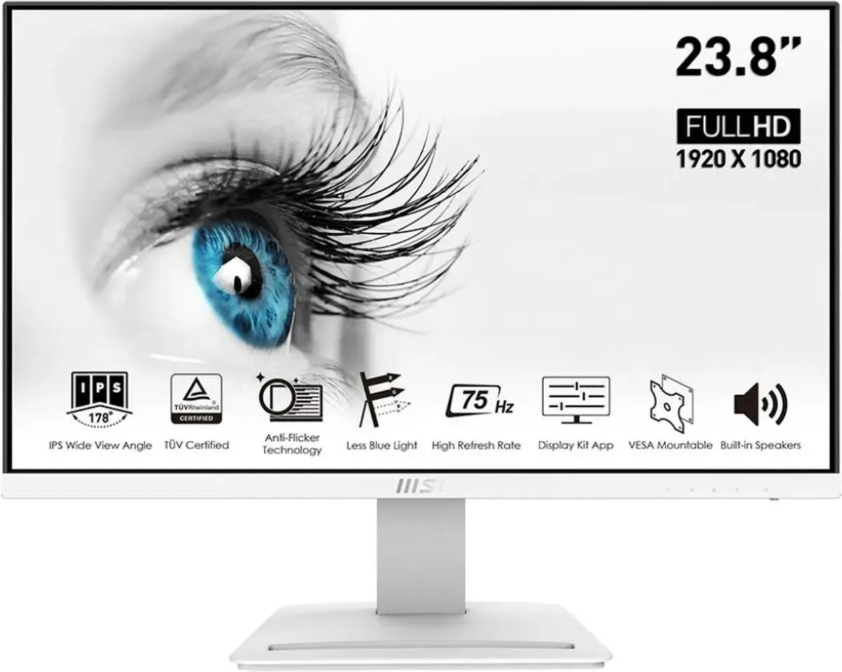 Монитор MSI 23.8" Pro MP243W IPS LED 16:9 HDMI M/M 250cd 178гр/178гр 1920x1080 75Hz FreeSync DP FHD 2.95кг, белый 9S6-3PB5CH-090 9S6-3PB5CH-090