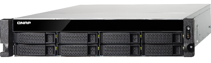 Сетевой RAID-накопитель QNAP 8 отсеков для HDD, 19" Четырехъядерный AMD 2,0 ГГц, 4ГБ. Направляющие в комплект не входят. TS-863U-4G TS-863U-4G