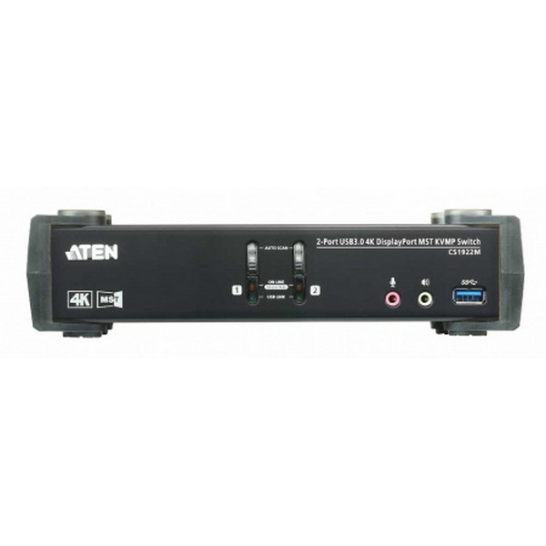 KVM-переключатель ATEN DP+KBD+MOUSE, 1> 2 блока/порта/port USB, c KVM-шнурами DP 2x1,5м,+USB 2х1,8 м,, (3840x2160 60Hz UHD/4096x2160 60Hz DCI;консоль упр, - USB;+ 2 порт, HUB USB 3,0;DisplayPort ver 1,2;подд, MST) CS1922M-AT-G CS1922M-AT-G