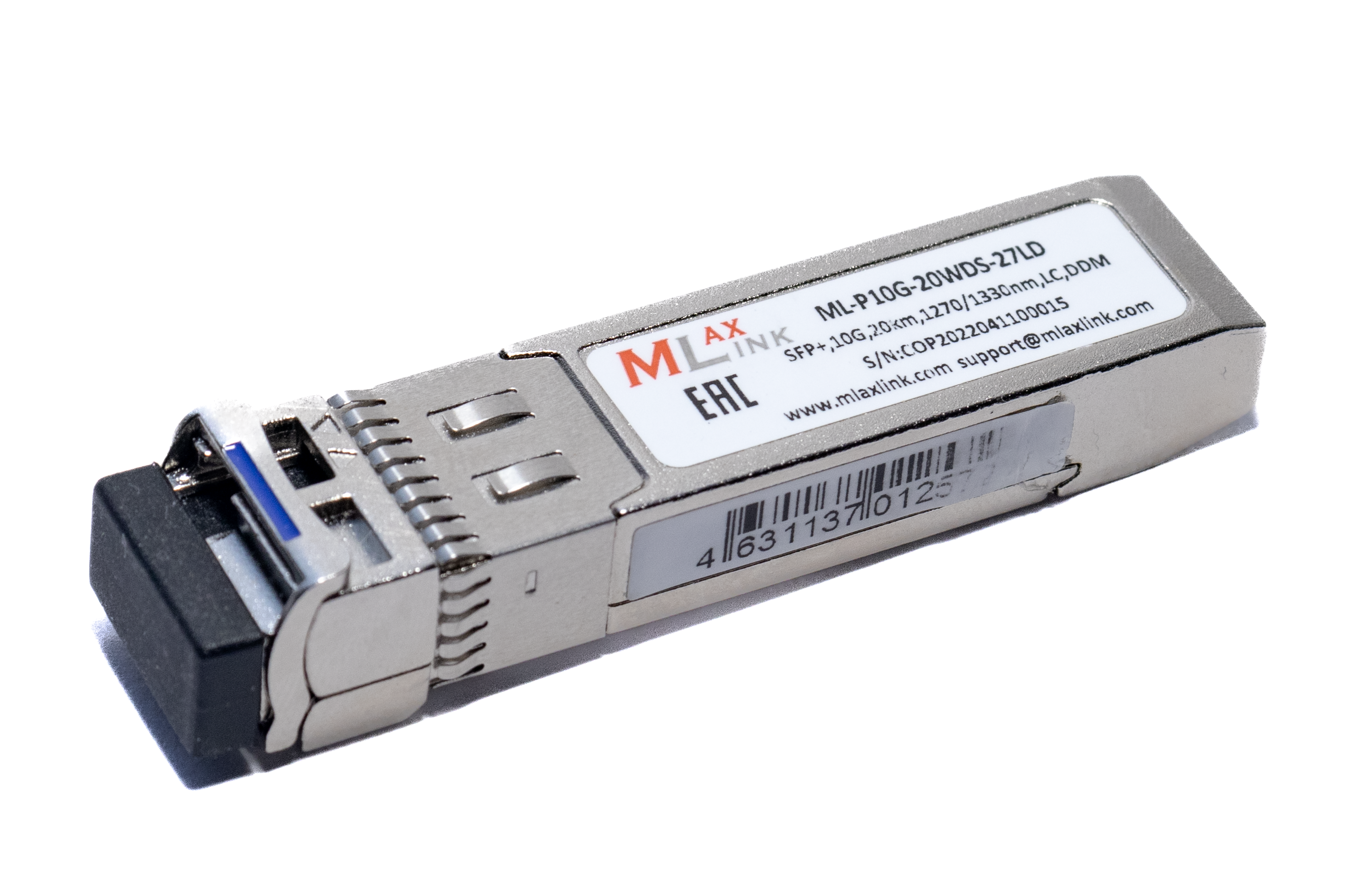 Модуль MlaxLink оптический одноволоконный SFP+ WDM, 10Гбит/с, 20км, 1270/1330нм, LC, DDM ML-P10G-20WDS-27LD ML-P10G-20WDS-27LD