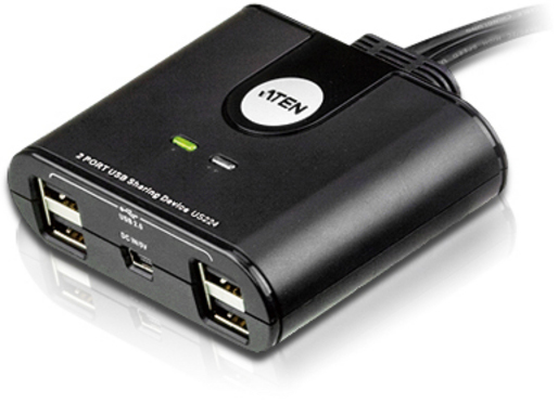 KVM переключатель ATEN USB, 2> 2 устройства/порта+клавитаура+мышь, 4 USB A Female/2 встроен. шнура A Male, (USB 2.0) US224-AT US224-AT