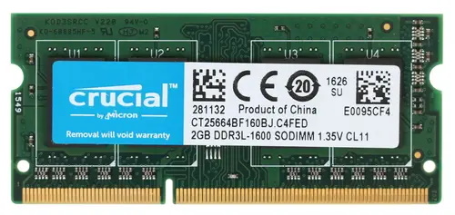 Модуль памяти Crucial DDR3 SODIMM 2GB PC3-12800, 1600MHz CT25664BF160BJ CT25664BF160BJ