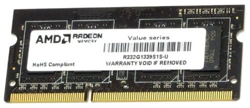 Модуль памяти AMD 2GB Radeon™ DDR3 1333 SO DIMM R3 Value Series Black Non-ECC, CL9, 1.5V, RTL (182750) R332G1339S1S-U R332G1339S1S-U