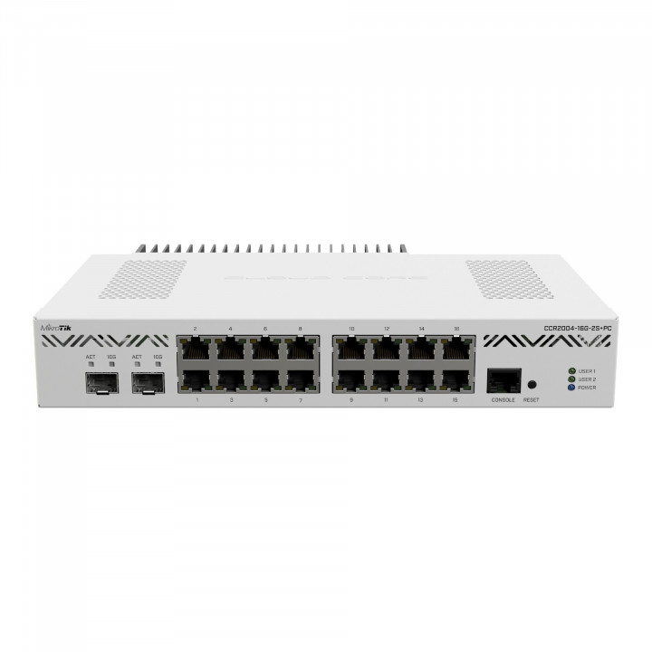 Маршрутизатор Mikrotik  Cloud Core Router, 16x Gigabit Ethernet ports, 2x 10G SFP+ cages, RJ-45 console port, 4GB DDR4 RAM, 128MB NAND CCR2004-16G-2S+PC CCR2004-16G-2S+PC