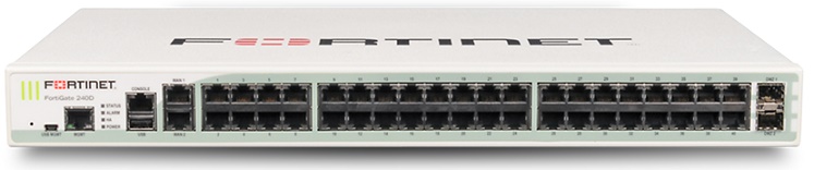 Межсетевой экран Fortinet FortiGate-240D 42 x GE RJ45 ports (including 40 x LAN ports, 2 x WAN ports), 2 x GE SFP DMZ ports, SPU NP4Lite and CP8 hardware accelerated, 64GB onboard SSD storage FG-240D FG-240D