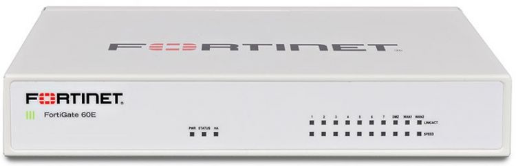 Межсетевой Экран Fortigate 10 x GE RJ45 ports (including 7 x Internal Ports, 2 x WAN Ports, 1 x DMZ Port, Сертификация ФСТЭК FG-60E-LENC-CERT