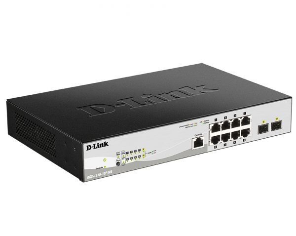 Коммутатор D-Link L2 Managed Switch with 8 10/100/1000Base-T ports and 2 1000Base-X SFP ports (8 PoE ports 802.3af/802.3at (30 W), PoE Budget 78 W) DGS-1210-10P/ME/B1A DGS-1210-10P/ME/B1A