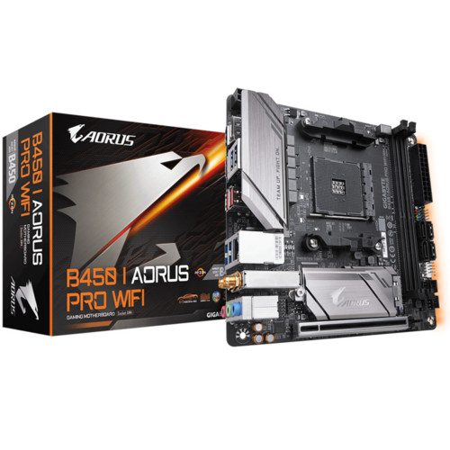 Материнская плата Gigabyte , Socket AM4, AMD B450, 2xDDR4-2933, HDMI+HDMI+DP, 1xPCI-Ex16, 4xSATA3(RAID 0,1,10), 1xM.2, 8 Ch Audio, GLan, Wi-Fi 802.11, (0+2)xUSB2.0, (6+2)xUSB3.1, 1xUSB 3.1 Type-C™, Mini-ITX, RTL B450 I AORUS PRO WIFI B450 I AORUS PRO WIFI