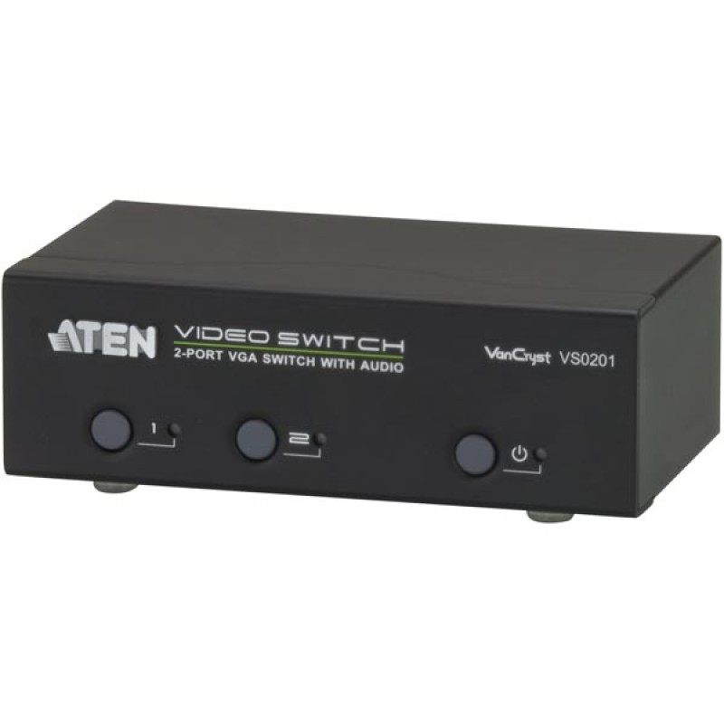 KVM переключатель ATEN VGA/SVGA+AUDIO, 2> 1 монитор, без шнуров, порт RS232 для управления и подключения устройств VS0201-AT-G VS0201-AT-G