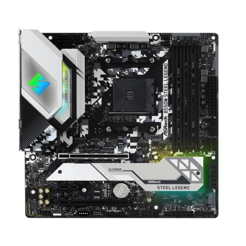 Материнская плата ASRock , Socket AM4, AMD B550, 4xDDR4-3200, HDMI+DP, 2xPCI-Ex16, 1xPCI-Ex1, 6xSATA3(RAID 0/1/10), 2xM.2, 8 Ch Audio, 1x2,5GLan, (2+4)xUSB2.0, (5+4)xUSB3.2, (1+0)xUSB3.2 Type-C™, 1xPS/2, mATX, RTL, B550M STEEL LEGEND B550M STEEL LEGEND