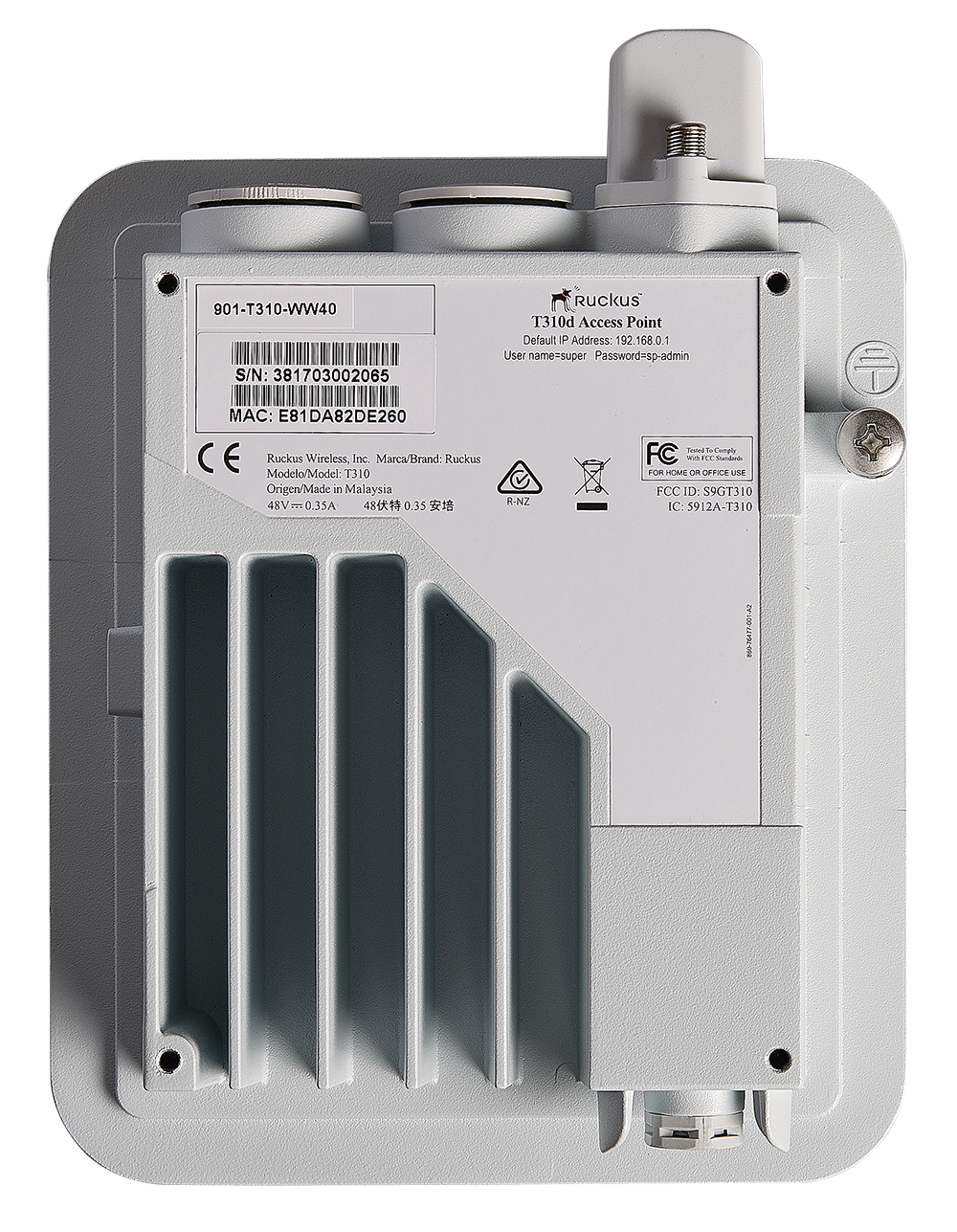 Точка доступа Ruckus T310n 30x30 deg, Outdoor 802.11ac 2x2:2 Wave 2, narrow beam, dual band concurrent access point. One Ethernet port, PoE input, DC Input and USB port. Includes adjustable mounting bracket and one year warranty. Does not include PoE 901-T310-WW61