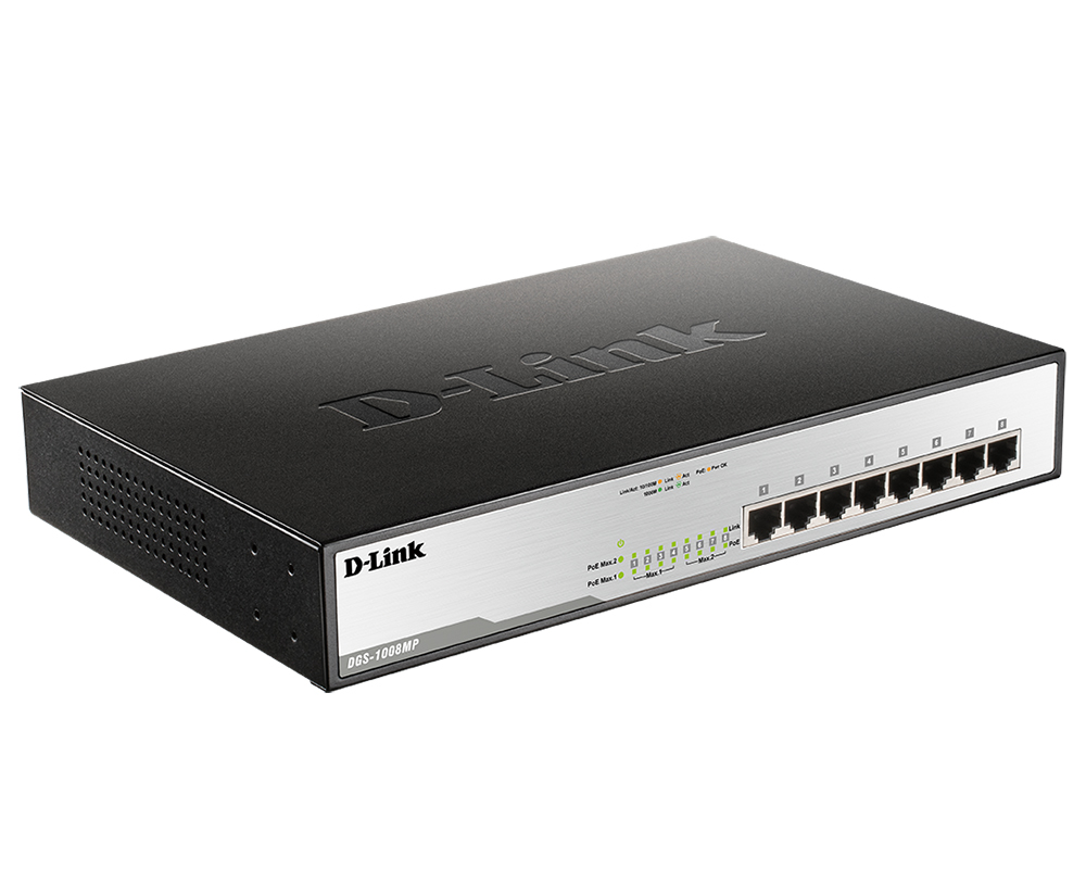 Коммутатор D-Link L2 Unmanaged Switch with 8 10/100/1000Base-T ports (8 PoE ports 802.3af/802.3at (30 W), PoE Budget 140) DGS-1008MP/B1A DGS-1008MP/B1A #1