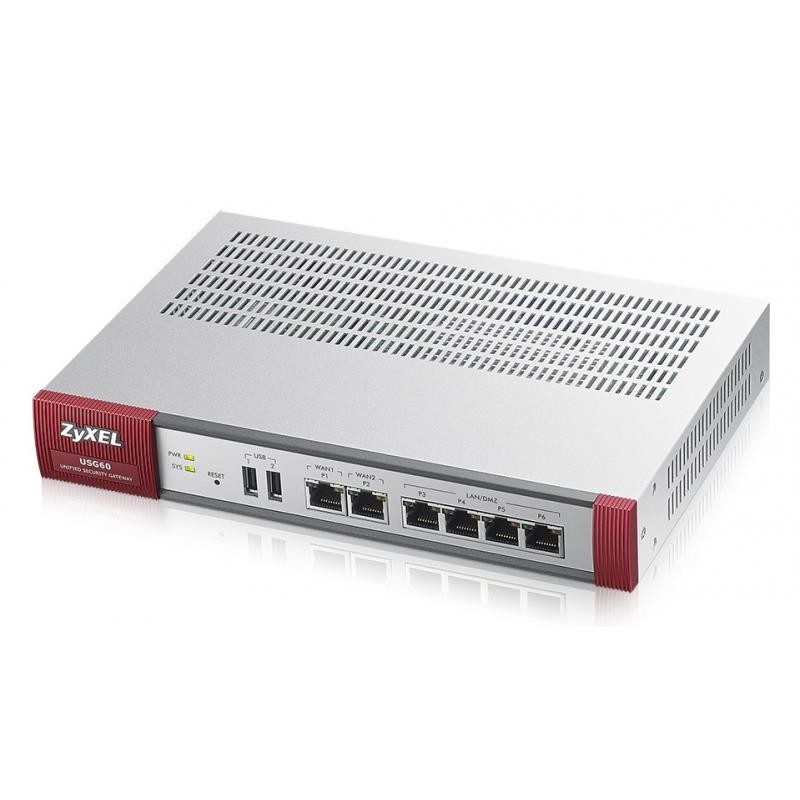 Межсетевой экран ZYXEL USG60 (AS,AV,CF,IDP), Rack, 2xWAN GE, 4xLAN/DMZ GE, 2xUSB3.0, AP Controller (2/18) USG60-EU0102F USG60-EU0102F