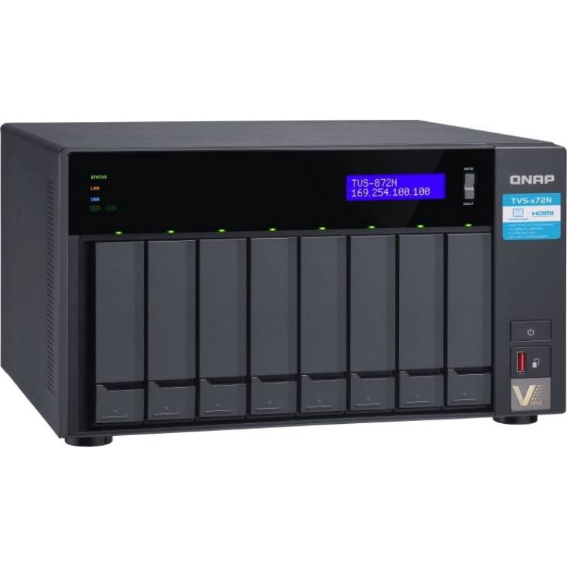 Сетевой RAID-накопитель QNAP 8-Bay 2.5"/3.5" SATA HDD/SSD + 2x M.2 PCIe  SSD slot, Intel Core  i3-8100T 4-core 3.1 GHz Processor,8GB DDR4 RAM (2 x 4 GB) max 32 GB (2 x 16 GB), 2xGbE LAN, 1x5GbE TVS-872N-i3-8G TVS-872N-i3-8G