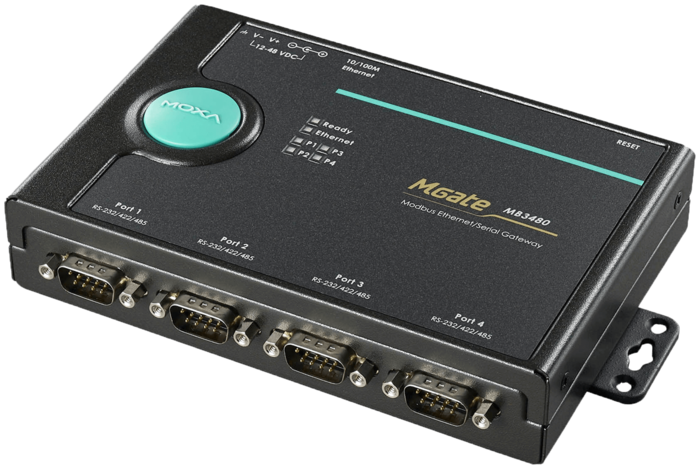 Конвертер MOXA 4-портовый преобразователь Modbus RTU/ASCII (4 х RS-232/422/485) в Modbus TCP, с адаптером питания MGate MB3480 MGate MB3480