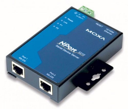 Конвертер MOXA NPort 5210 2 Port RS-232 device server, RJ45 8 pin, без адаптера питания NPort 5210 NPort 5210