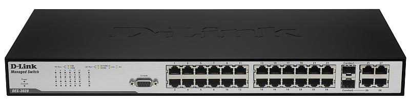 Коммутатор D-Link L2 управляемый 24х10/100, 2хSFP, 2xGigaUTP DES-3028/БУ DES-3028/БУ