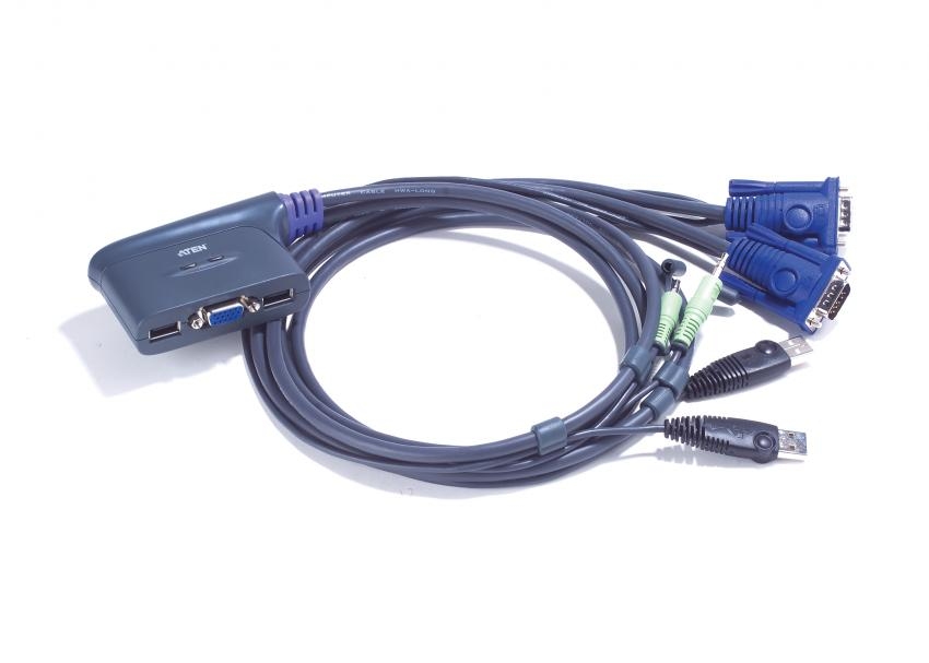 KVM переключатель ATEN VGA/SVGA+KBD+MOUSE, 1> 2 блока/порта USB, со встр. KVM-шнурами USB 2x0.9м CS62US-A7 CS62US-A7