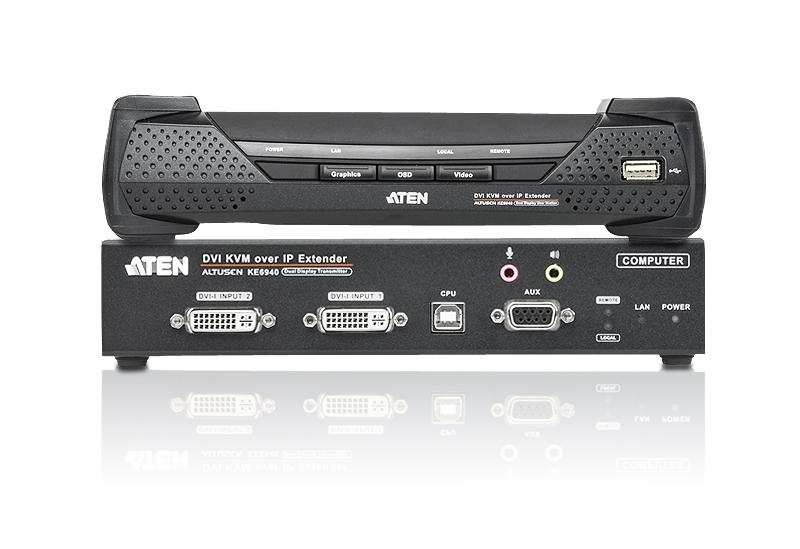 Удлинитель ATEN KVM USB 2xDVI+AUDIO+RS232, 100 м через switch, 1xUTP Cat5e 2 спец.шнура, 2xБ.П.220> 5V KE6940-AX-G KE6940-AX-G