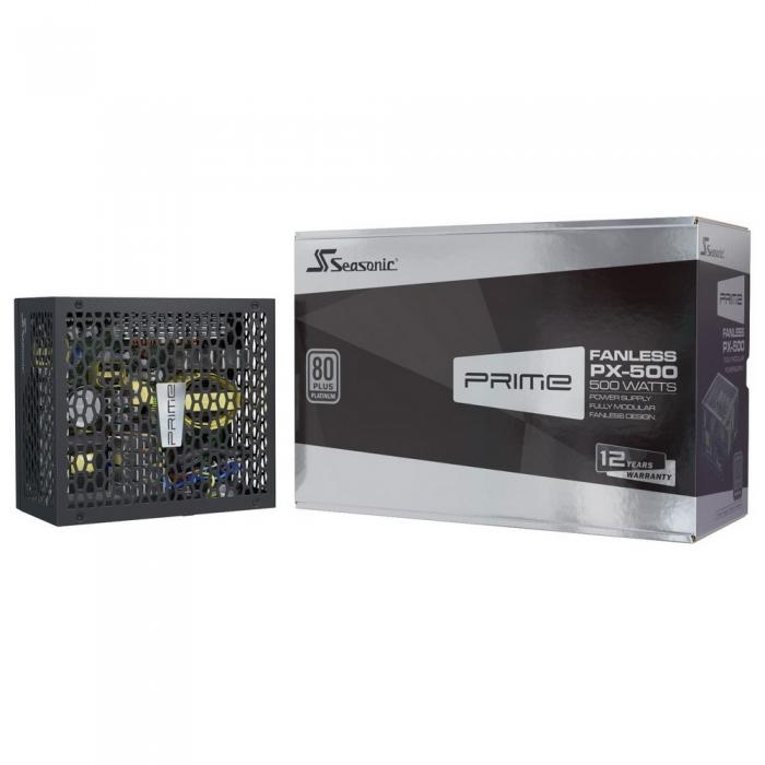 Блок питания Seasonic PRIME Fanless PX-500 Active PFC 0.99; Модульный, МВ (20+4), 2xCPU(4+4),2xPCI-E(6+2),8xSATA,3xMolex,1xMolex to SATA 3.3 Adapter,DC to DC, 50-60 Гц, защиты OPP/OVP/UVP/ OCP/OTP/SCP, MTBF>150000 ч SSR-500PL SSR-500PL
