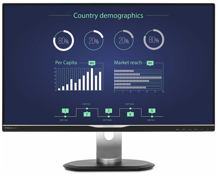 Монитор Philips 25" 2560x1440 AH-IPS W-LED 16:9 14(5)ms VGA DVI-D HDMI DP USB 3.0 20M:1 178/178 350cd HAS Pivot Speakers Silver/Black 258B6QUEB/00 258B6QUEB/00