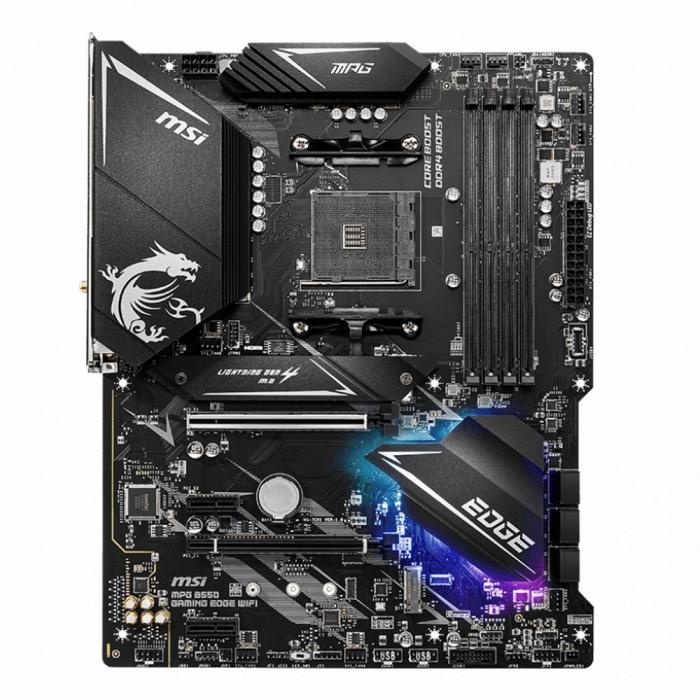Материнская плата MSI , Socket AM4, AMD®B550, 4xDDR4-3200, 2xPCI-Ex16x, 2xPCI-Ex1x, HDMI+DP, 6xSATA3(RAID 0/1/10), 2xM.2, 8 Ch Audio, GLan, WiFi, (2+4)xUSB2.0, (3+2)xUSB3.2, (1+1)xUSB3.2 Type-C™, 1xPS/2, ATX, RTL MPG B550 GAMING EDGE WIFI MPG B550 GAMING EDGE WIFI