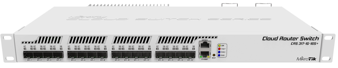 Коммутатор Mikrotik  Smart Switch, 1 x Gigabit LAN, 16 x SFP+ Cages, Dual Core 800MHz CPU, 1GB RAM, 1U Rackmount Passive Cooling Case, Dual PSU CRS317-1G-16S+RM CRS317-1G-16S+RM