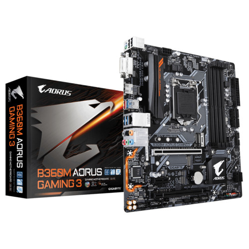 Материнская плата Gigabyte B360M AORUS GAMING 3 Socket 1151, iB360, 4*DDR4, 2*PCI-E, SATA 6Gb/s, 2*M.2, 8ch Audio, GLAN, USB3.1, DVI-D + HDMI, mATX B360M AORUS GAMING 3 B360M AORUS GAMING 3