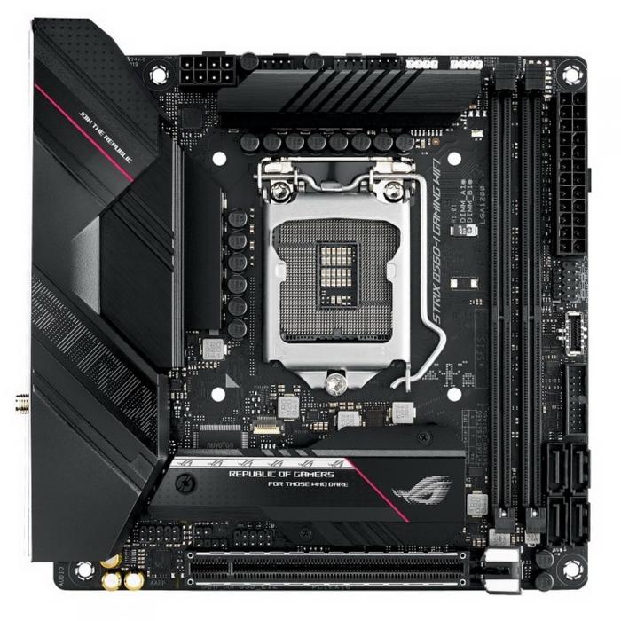 Материнская плата ASUS ROG STRIX B560-I GAMING WIFI, LGA1200, B560, 2*DDR4, HDMI,DP, SATA3,RAID, Audio, Gb LAN, USB 3.2*9, USB 2.0*3, COM*1 , mITX ROG STRIX B560-I GAMING WIFI ROG STRIX B560-I GAMING WIFI