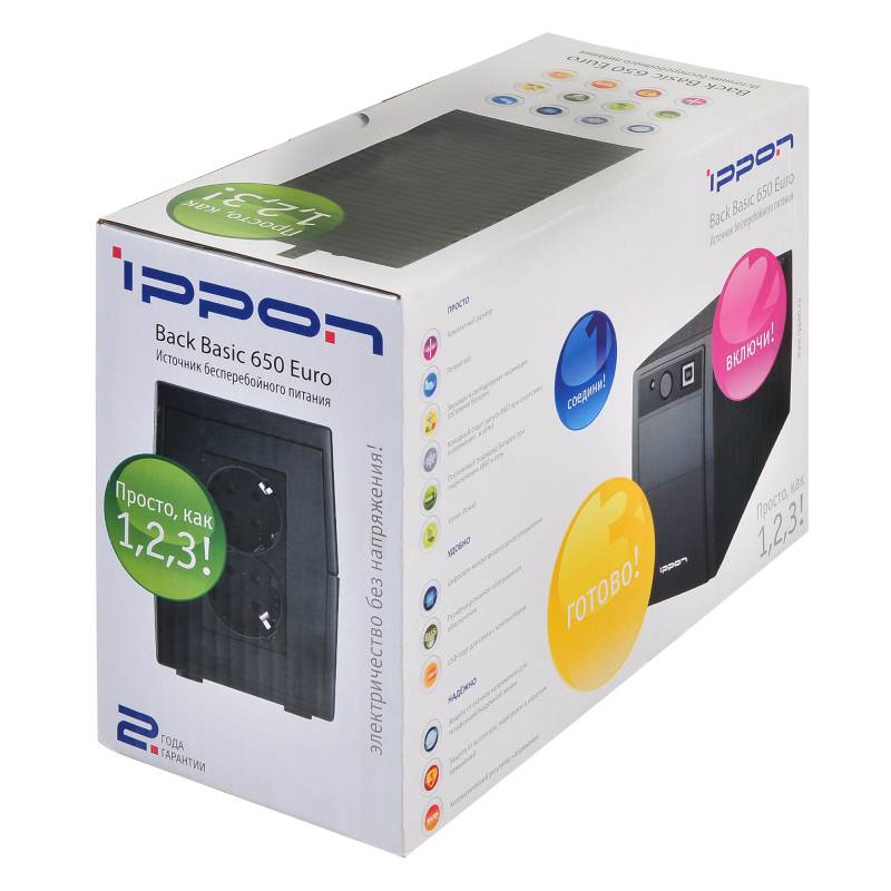 Источник бесперебойного питания Ippon Back Basic 650 Euro line-interactive, 650VA/360W, 2*EURO 383323 383323 #5