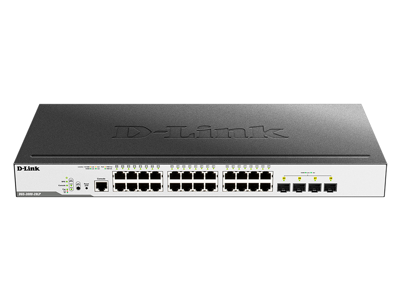 Коммутатор D-Link L2 Managed Switch with 24 10/100/1000Base-T ports and 4 1000Base-X SFP ports (24 PoE ports 802.3af/802.3at (30 W), PoE Budget 193W) DGS-3000-28LP/B1A DGS-3000-28LP/B1A