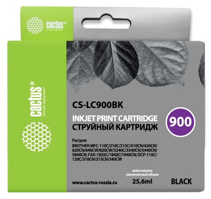 Картридж Cactus струйный CS-LC900BK черный для Brother DCP-110/115/120/MFC-210/215/FAX-1840 (25.6мл) CS-LC900BK CS-LC900BK