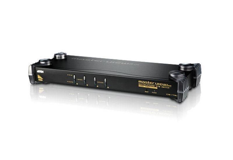 KVM переключатель ATEN VGA/SVGA+KBD+MOUSE, 1> 4 блока/порта PS/2;USB, без шнуров, серебристый CS1754Q9-AT-G CS1754Q9-AT-G