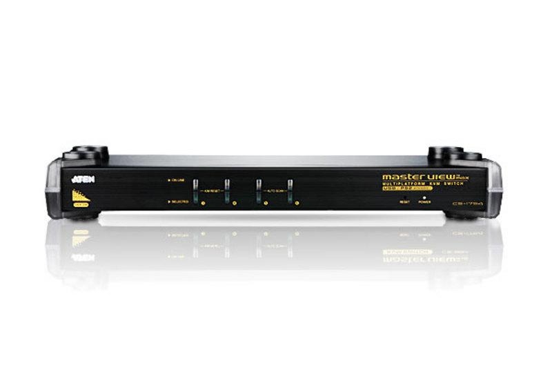 KVM переключатель ATEN VGA/SVGA+KBD+MOUSE, 1> 4 блока/порта PS/2;USB, без шнуров, серебристый CS1754Q9-AT-G CS1754Q9-AT-G