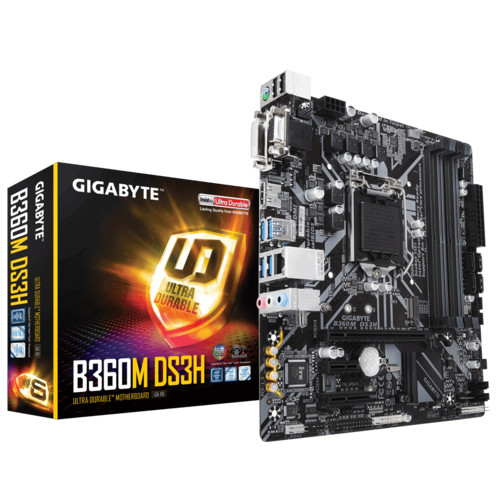 Материнская плата Gigabyte B360M DS3H Socket 1151, Intel B360, 4xDDR4-2666, D-SUB+DVI-D+HDMI, 2xPCI-Ex16, 1xPCI-Ex1, 6xSATA3, 1xM.2, 8 Ch B360M DS3H B360M DS3H