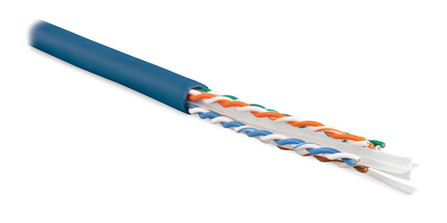 Кабель Hyperline (88 м) витая пара U/UTP, категория 6, 4 пары (23 AWG), одножильный (solid), с разделителем, LSZH, нг(С)-HF, –20°C – +75°C, серый - гарантия: 15 лет компонентная, 25 лет системная UUTP4-C6-S23-IN-PVC-BL-305 UUTP4-C6-S23-IN-PVC-BL-305
