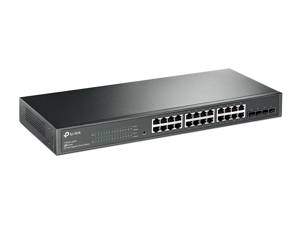 Коммутатор TP-Link Web-smart, 24*0/100/1000, 4 гигабитных SFP-слота, статическая маршрутизация, VLAN на базе тэга T1600G-28TS T1600G-28TS