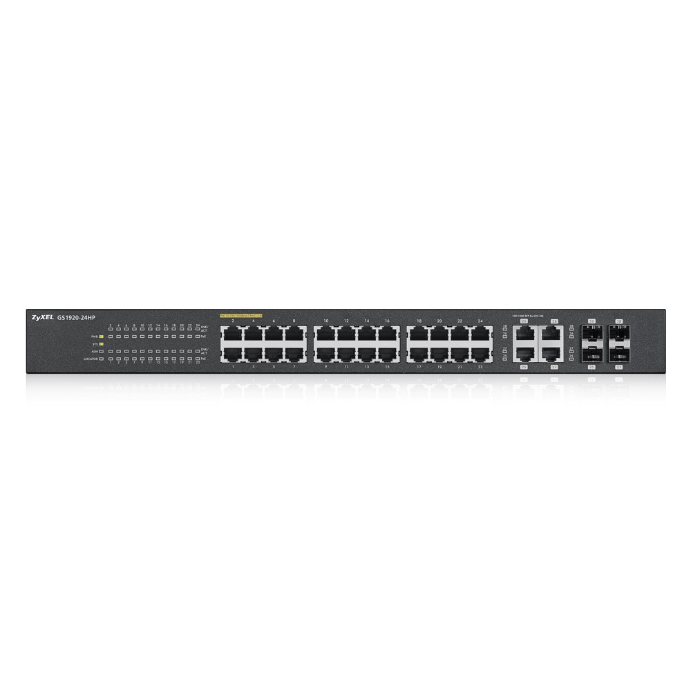 Коммутатор ZYXEL интеллектуальный GS1920-24HP, 24 High PoE Gigabit Ethernet, 4 SFP-RJ-45 GS1920-24HP-EU0101F GS1920-24HP-EU0101F