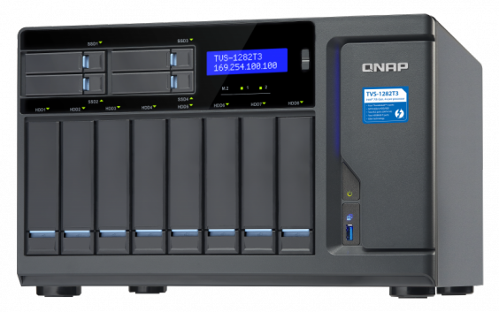Сетевой RAID-накопитель QNAP 8x3,5", 4x2,5", 2xM.2, 3xHDMI, 2x10 GbE BASE-T, 4xThunderbolt 3, Intel Core i7-7700 3,6 ГГц, 32 ГБ DDR4 TVS-1282T3-i7-32G TVS-1282T3-i7-32G