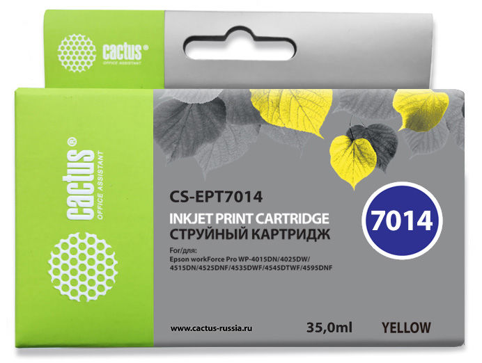 Картридж Cactus струйный CS-EPT7014 желтый для Epson WF-4015/4020/4025/4095/4515 (35мл) CS-EPT7014 CS-EPT7014