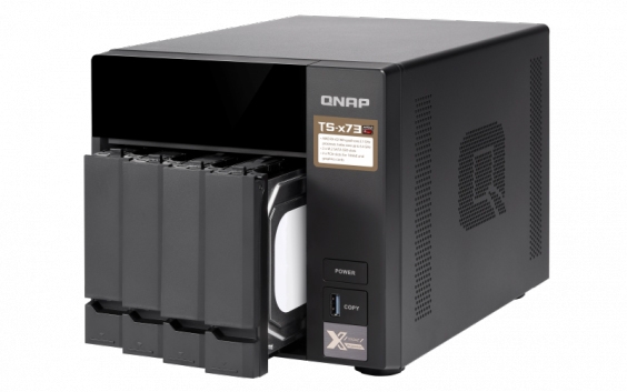 Сетевое хранилище QNAP TS-473-4G NAS 4-tray w/o HDD, 2xM.2 SSD Slot. Quad-сore AMD quad-core 2.1 GHz up to 3.4 GHz , 4GB DDR4 (2 x 4GB) up to 64GB (4 x 16GB), 4x Gigabit LAN TS-473-4G TS-473-4G