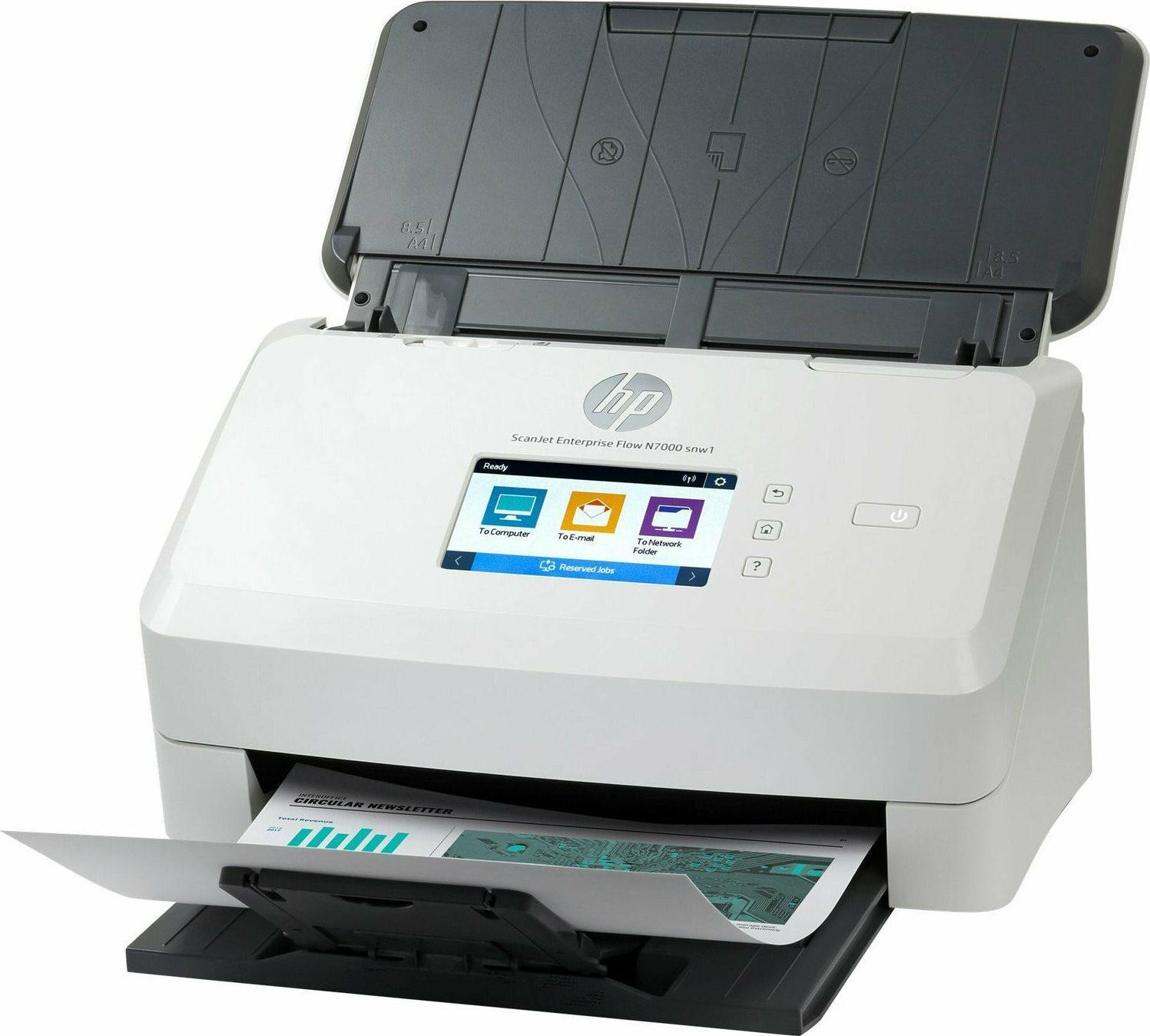 Сканер HP ScanJet Enterprise Flow N7000 snw1 (CIS, A4, 600 dpi, Ethernet 10/100/1000 Base-TX, USB 3.0, Wi-Fi, ADF 80 sheets, Duplex, 75 ppm/150 ipm, 1y warr) 6FW10A 6FW10A