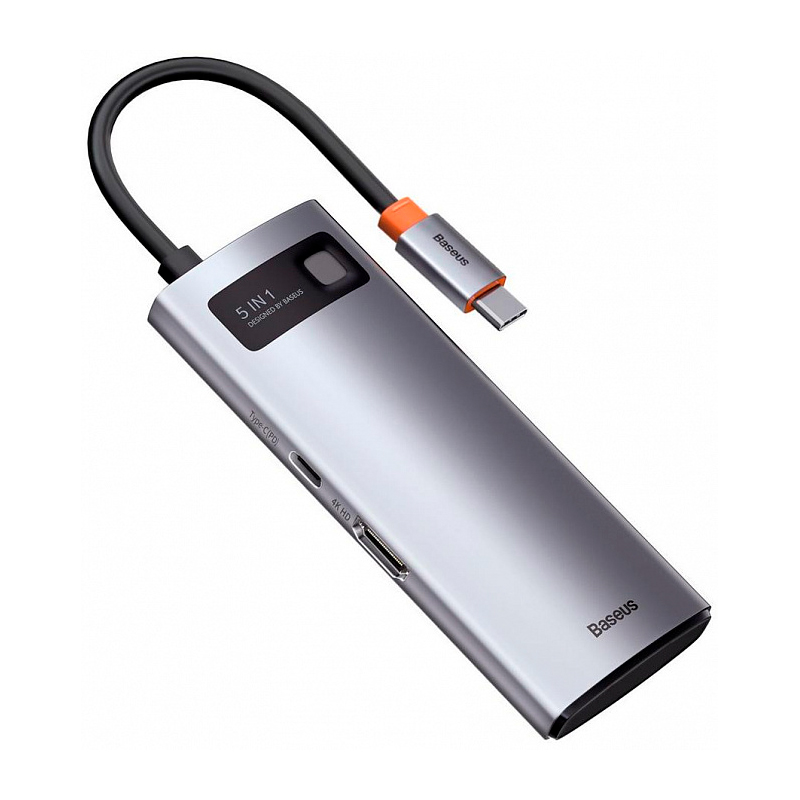 Концентратор USB Baseus Metal Gleam Gray 5-in-1 1x HDMI 4K30Hz, 3x USB 3.0 5Gbps, 1x PC Type-C CAHUB-CX0G CAHUB-CX0G
