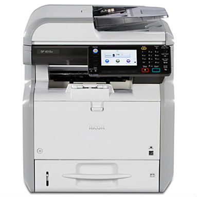МФУ Ricoh SP 4510SF светодиодный, A4, 40 стр/мин, 1200x1200 dpi, 1024 Мб, дуплекс, реверсивный ADF, подача: 600 лист., вывод: 250 лист., Post Script, Ethernet, USB, картридер, цветной ЖК-дисплей. (Старт.к-ж 6000 отп.), 906434/407304 4510SF