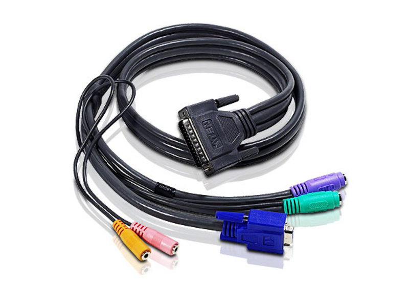 Кабель ATEN монитор+клавиатура+мышь PS/2+аудио, DB25=>HD DB15+2x6MINI-DIN+2xRCA, Male=>Female, 1.1 м. 2L-1701S 2L-1701S