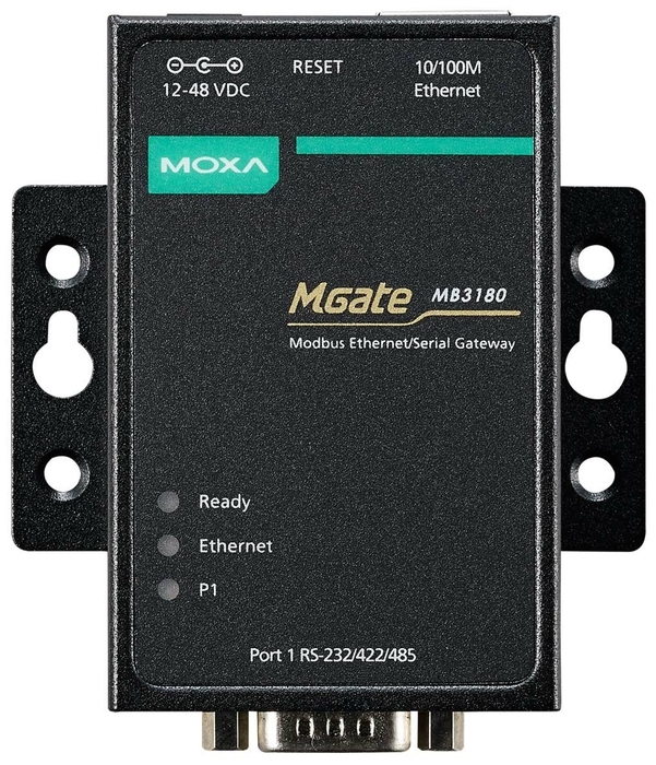 Конвертер MOXA 1-портовый преобразователь Modbus RTU/ASCII (RS-232/422/485) в Modbus TCP, с адаптером питания MGate MB3180 MGate MB3180
