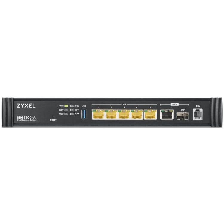 Маршрутизатор Zyxel SBG5500-A Router SBG5500-A, 1xWAN GE, 1xSFP, 1xLAN/WAN GE, 1xRJ11 ADSL2+/VDSL2 (Annex A, 17a, 30a/35b) 3G/4G USB-modem ready, 4xLAN GE, 1xUSB3.0 SBG5500-A-ZZ0101F SBG5500-A-ZZ0101F