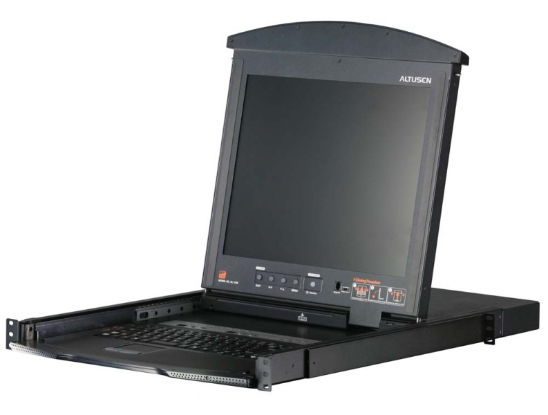KVM переключатель ATEN 1 user PS2/USB/VGA консоль LCD 19" => 8 cpu/портов (PS2/USB/Sun+VGA)/RS232, без модулей KL1508AN-AW-RG KL1508AN-AW-RG